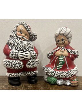 CERAMIC Vintage Atlantic Mold Mr & Mrs Santa Claus 9” MCM Figures Hand Painted